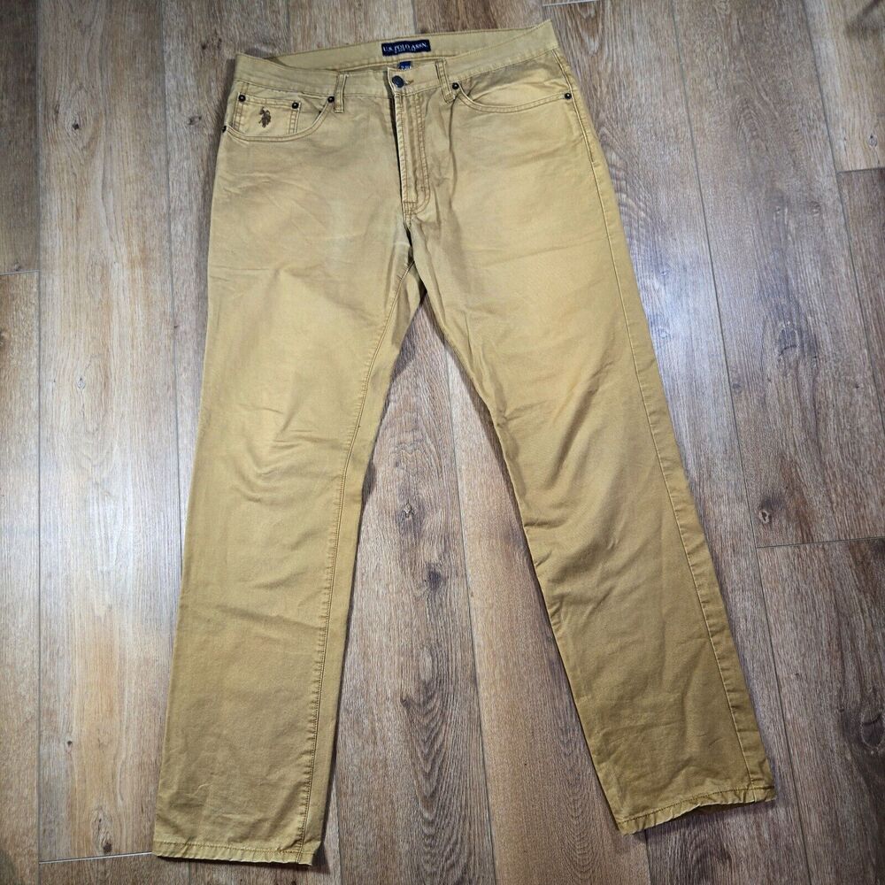 US Polo Assn Mens 35x32 Honey Tan Chino Pants Straight Leg Casual